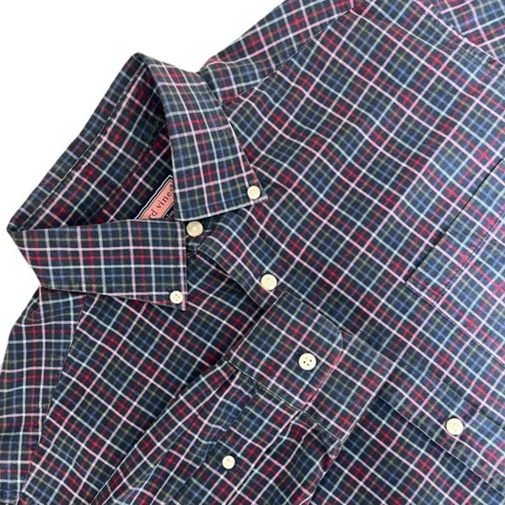 Vineyard Vines Mens Multicolored Plaid Cotton Murray Button Down Shirt Medium